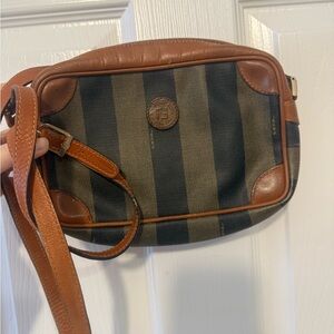 Fendi Brown and Black Striped Crossbody Bag